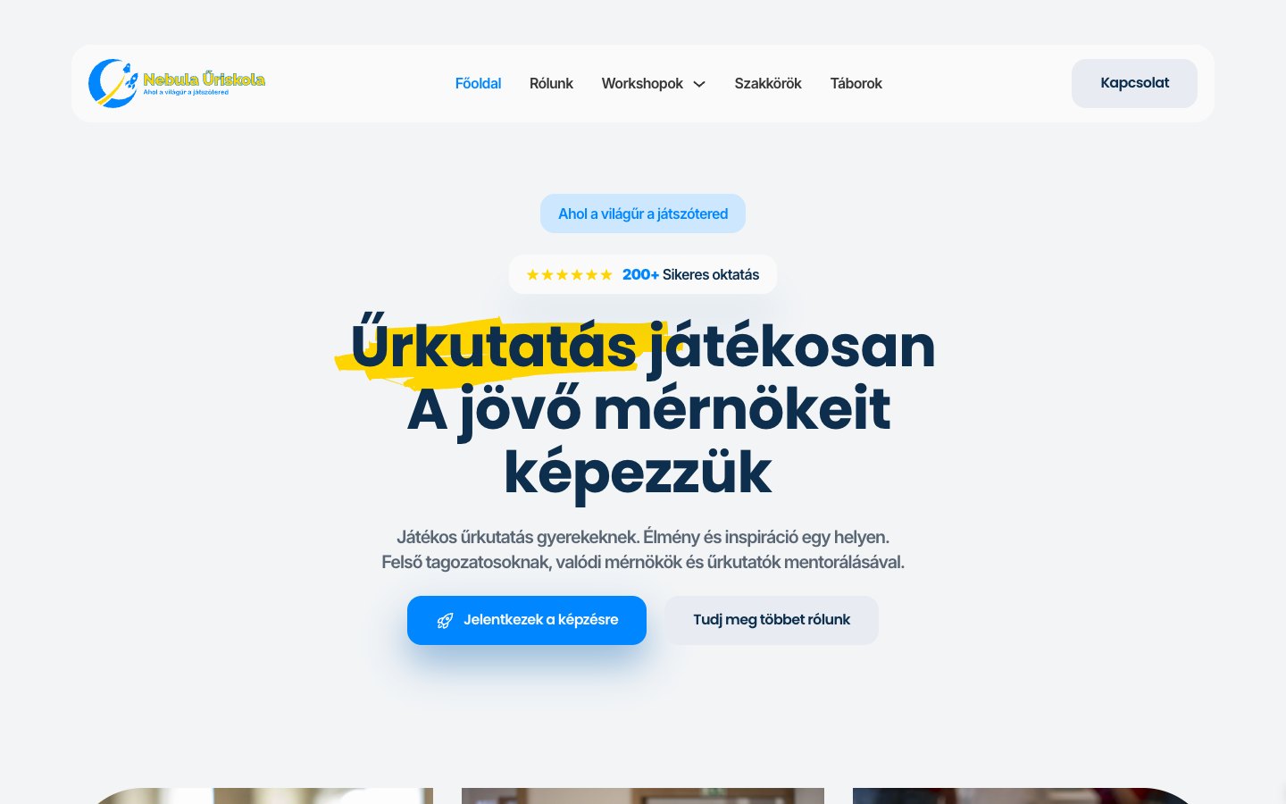Nebula Űriskola weboldal – hero