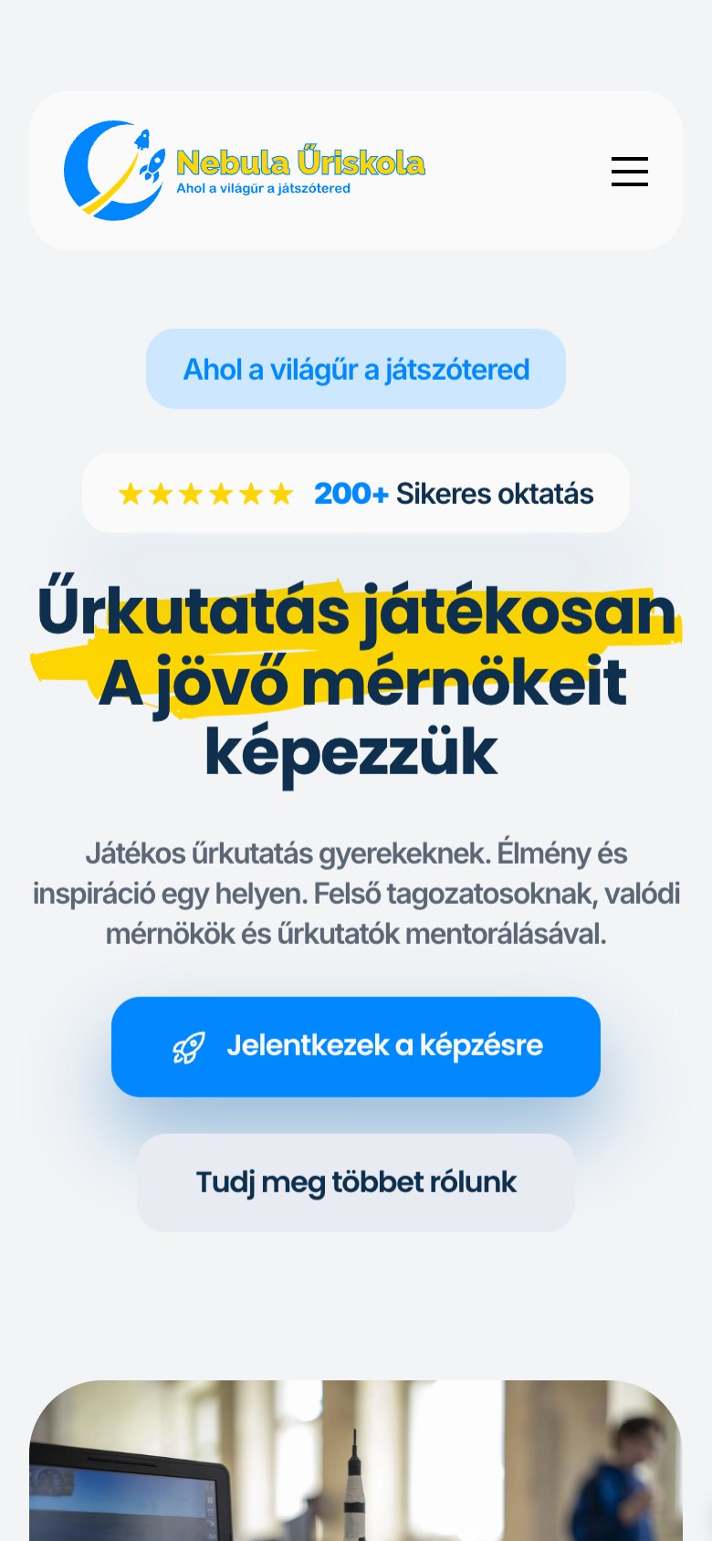 Nebula Űriskola weboldal – mobile