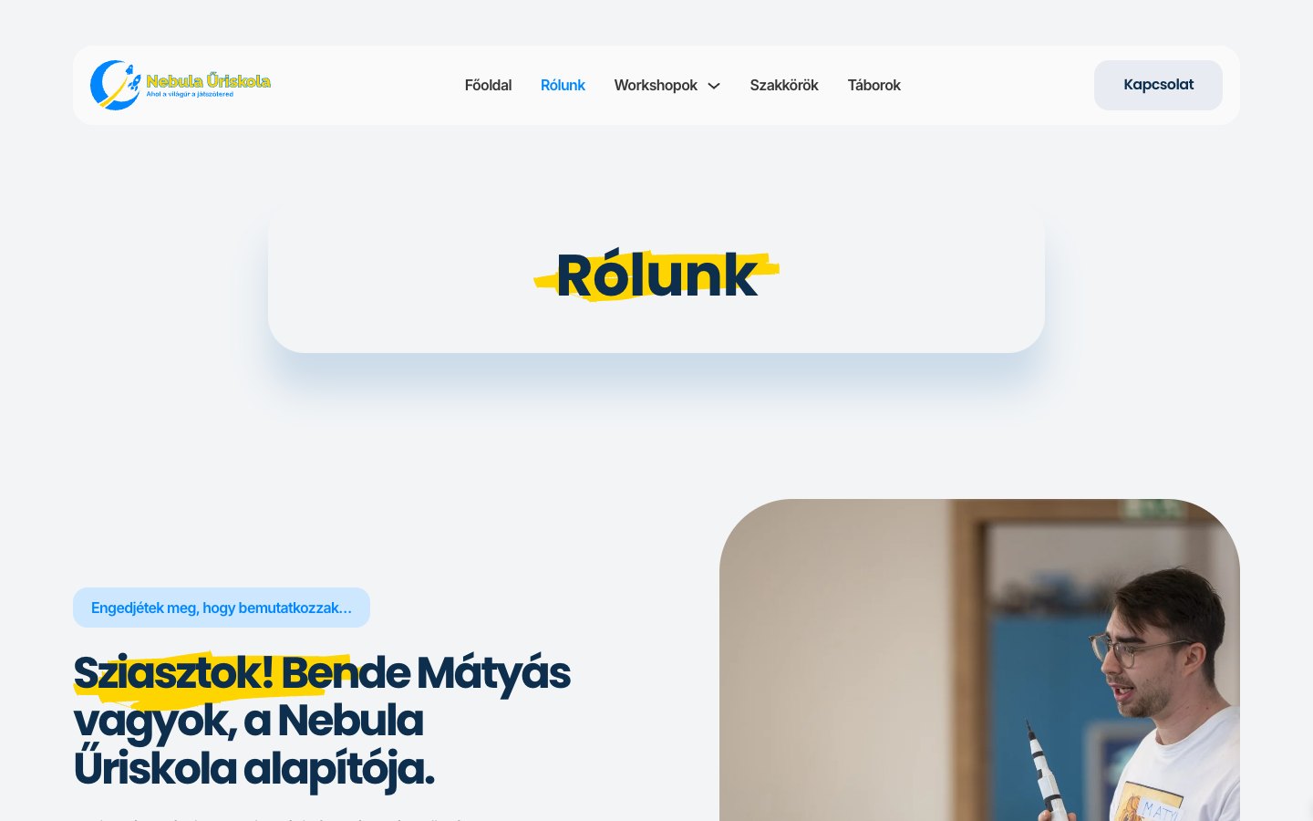 Nebula Űriskola weboldal – p1