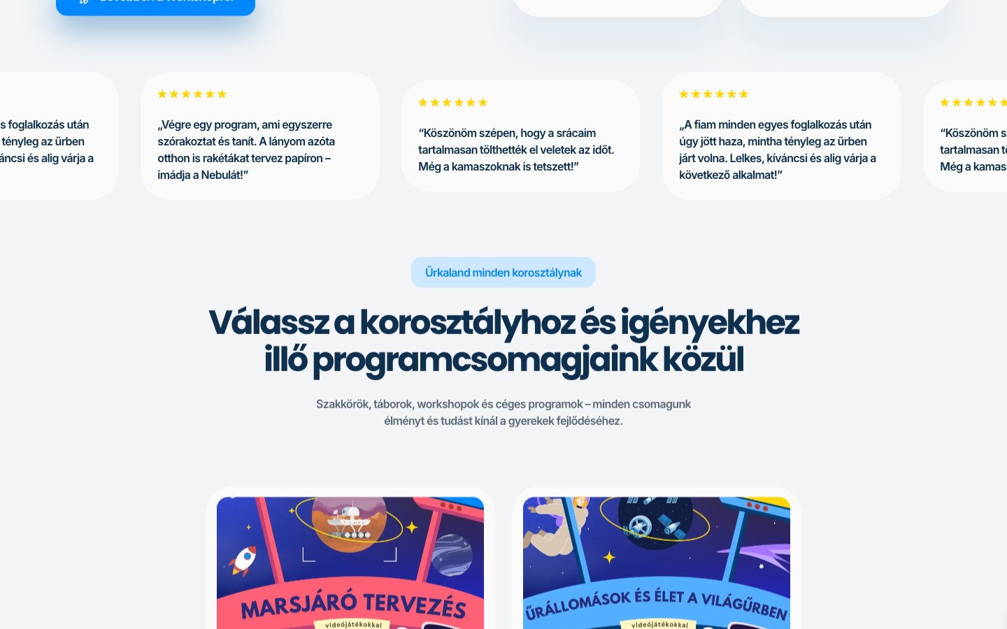 Nebula Űriskola weboldal – s4