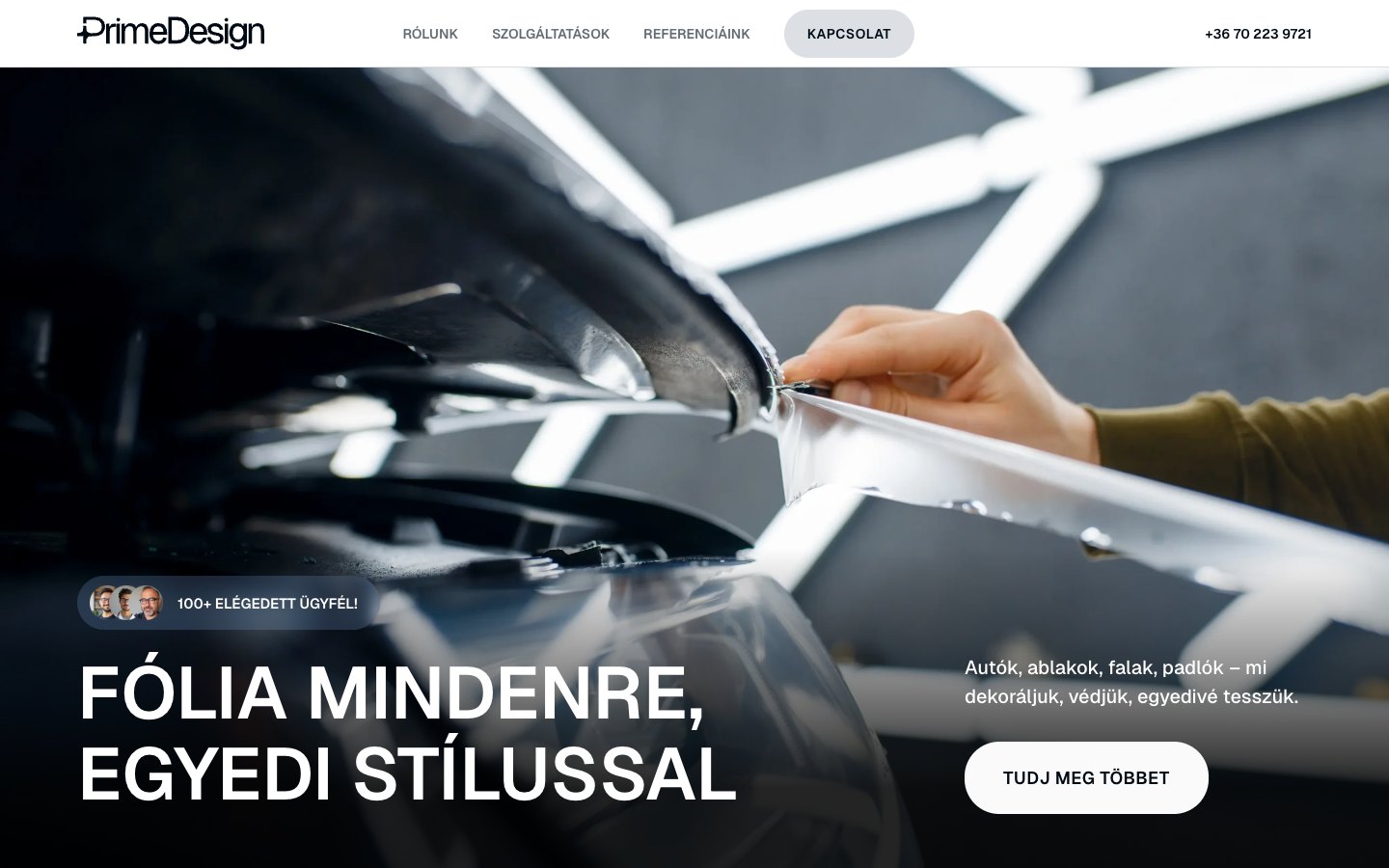 Prime Design weboldal – hero