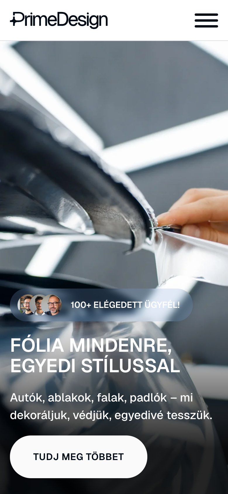 Prime Design weboldal – mobile
