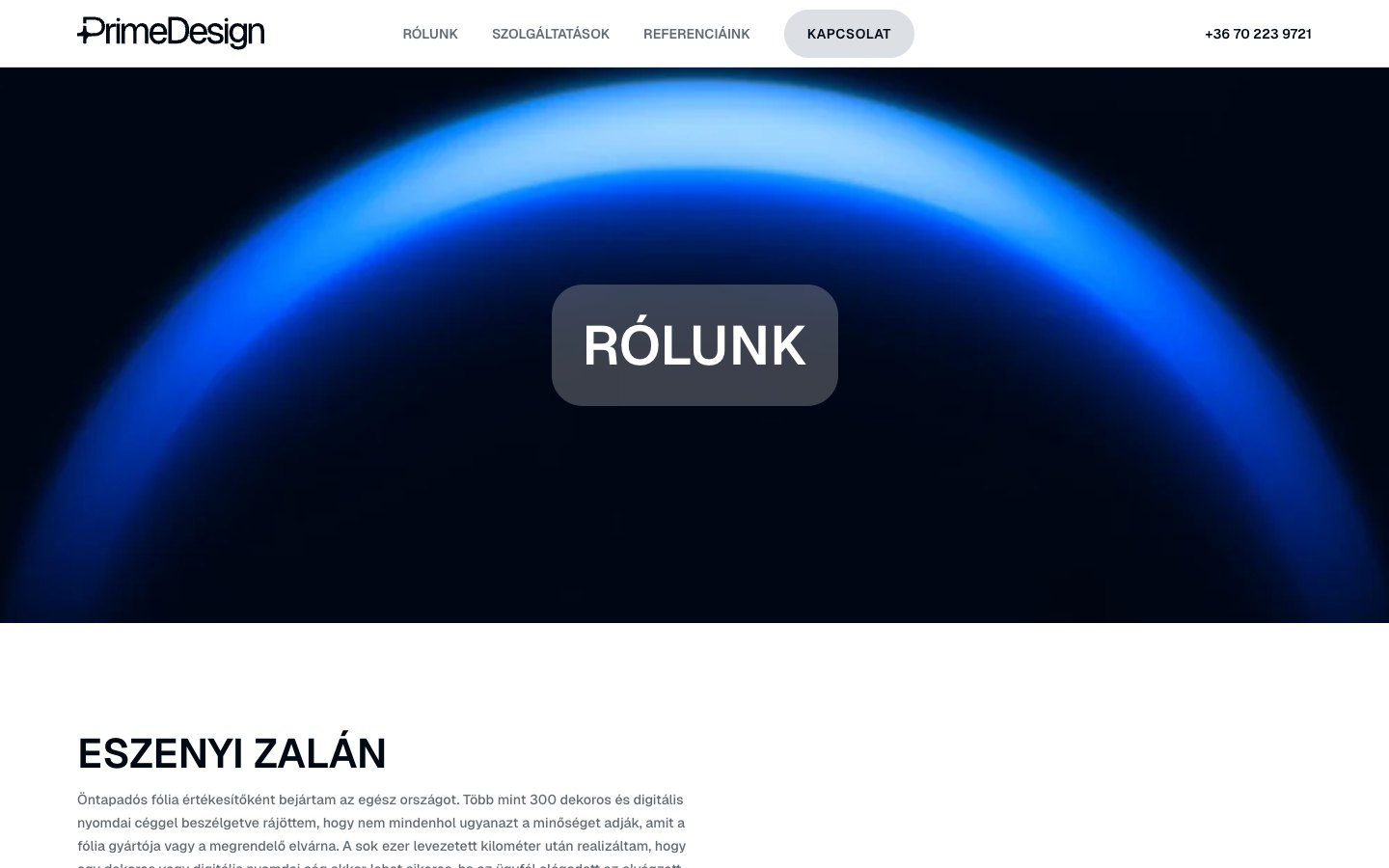 Prime Design weboldal – p1