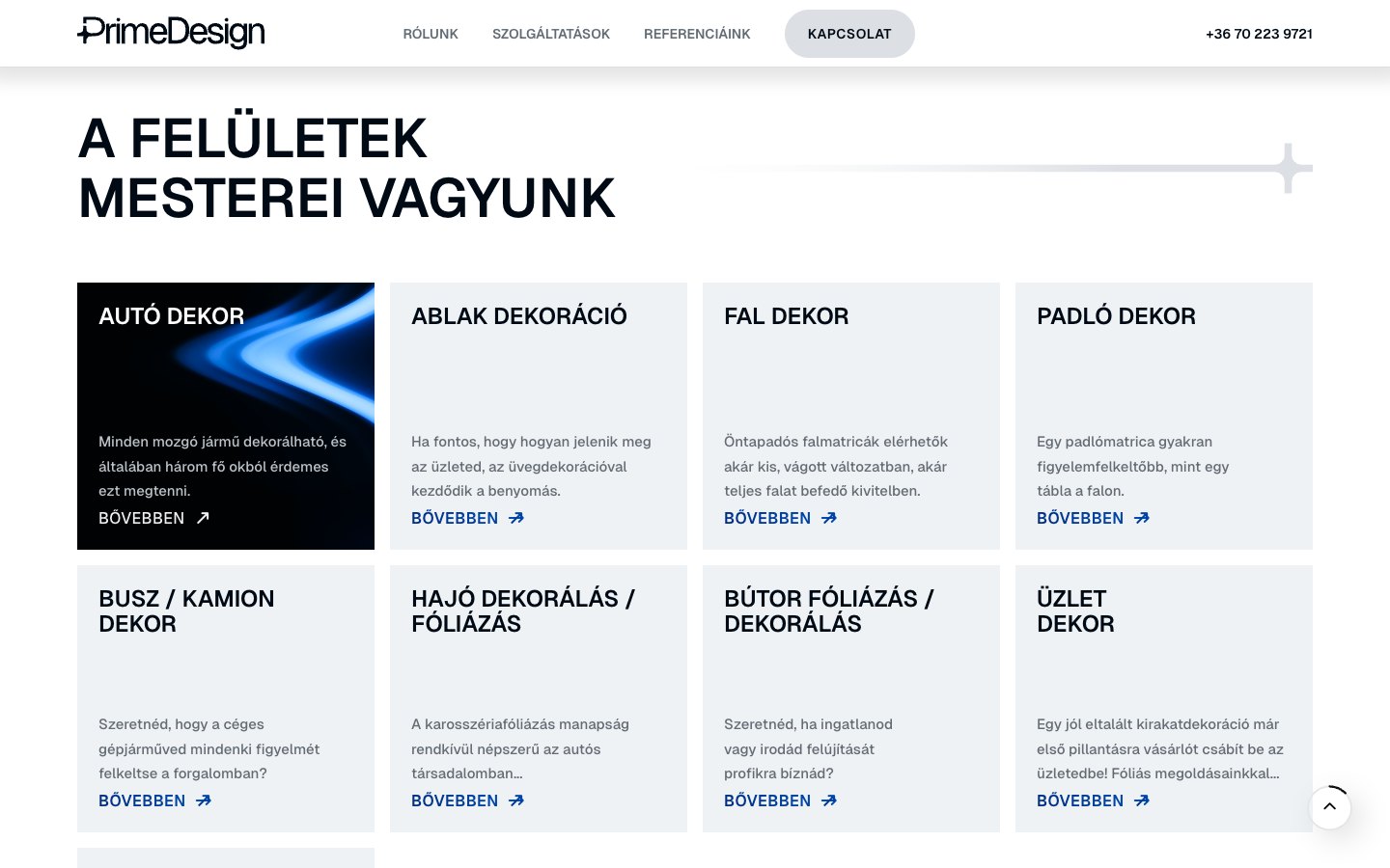 Prime Design weboldal – s1